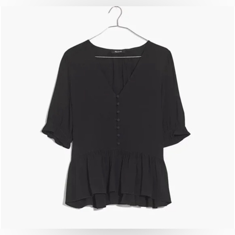 Madewell Courtyard Ruffle Hem top, black, size medium